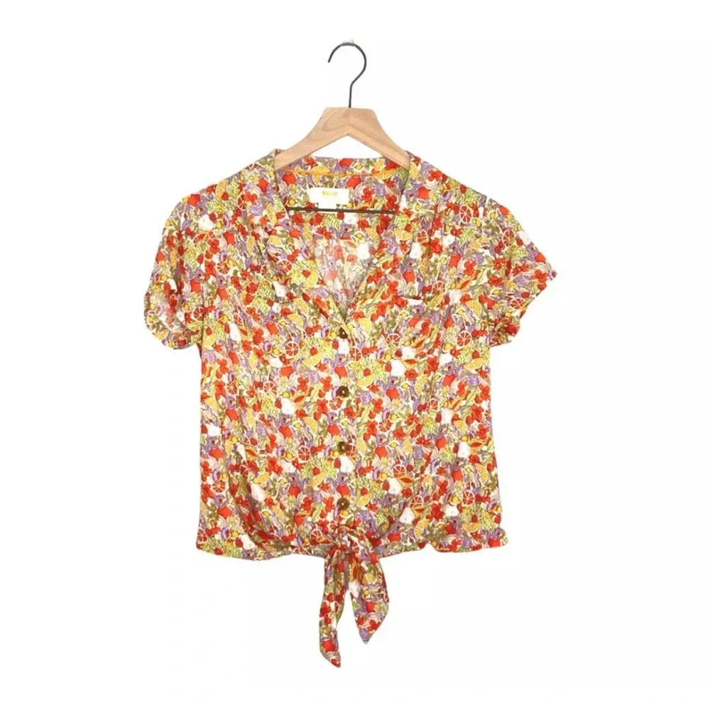 Anthropologie Maeve Button Down Citrus Tie Shirt Sz 8 - Picture 5 of 13